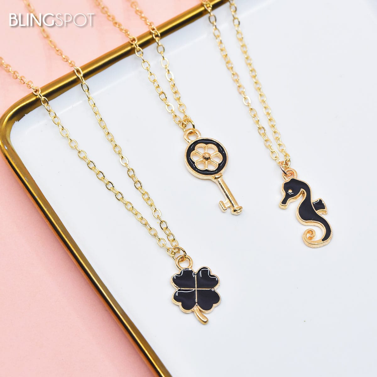 Black &amp; Gold Charm 3 - Necklace