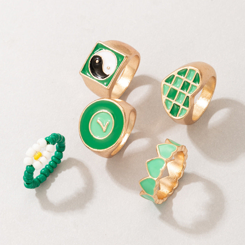 Green Yin Yang - Rings Set