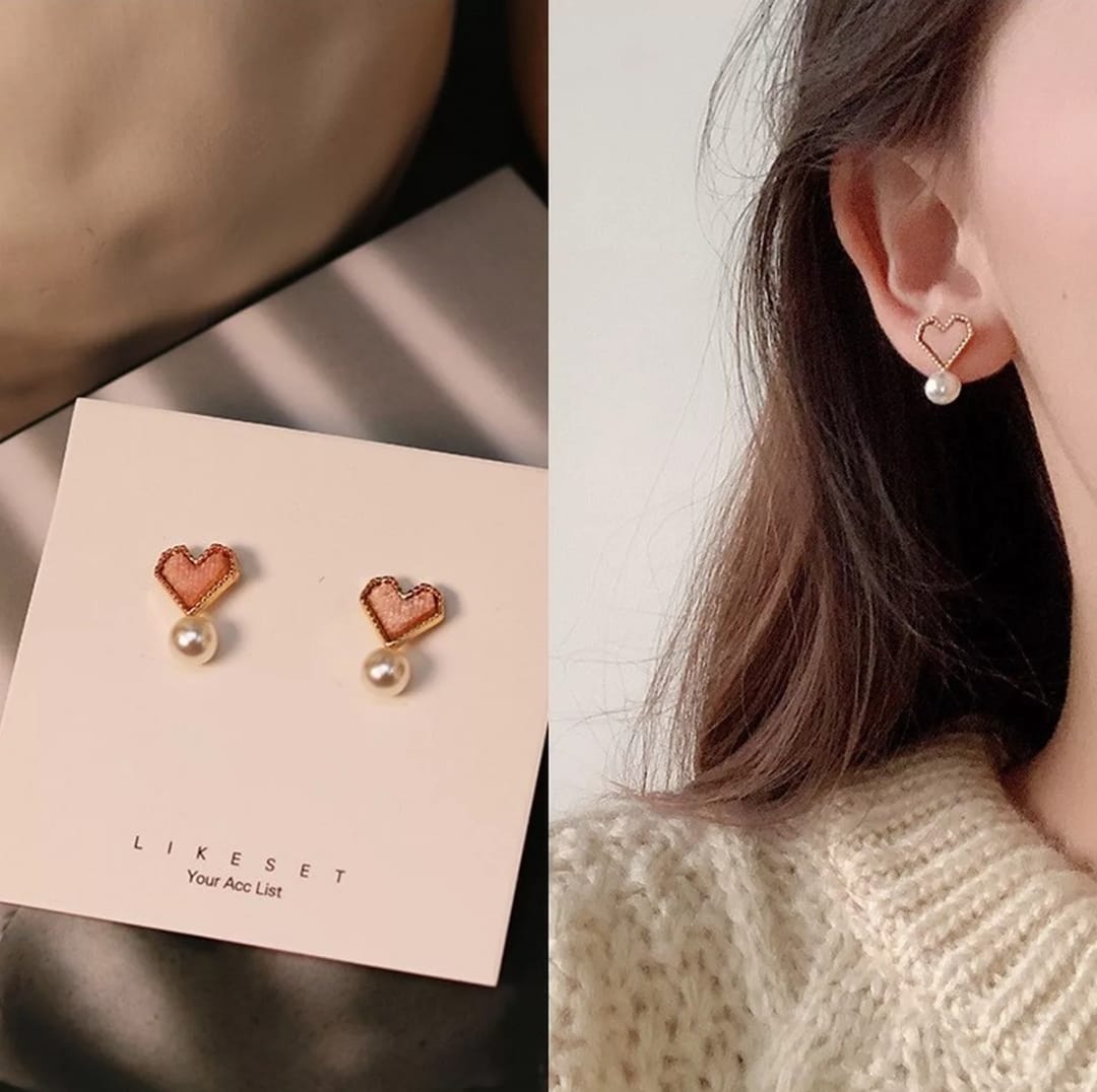 Heart & Pearl - Ear Studs