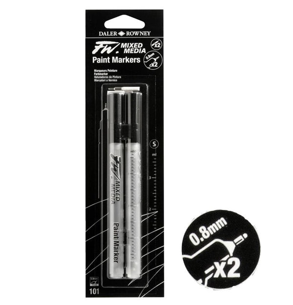 Daler Rowney FW Mixed Media Technical Paint Markers 0.8mm Pack Of 2