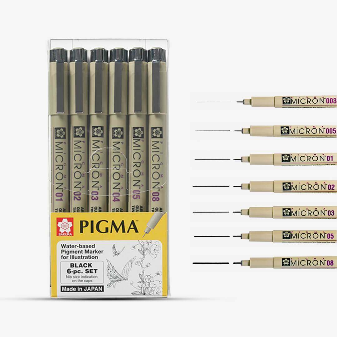Sakura Pigma Micron Fineliner Pen Black Set Of 6