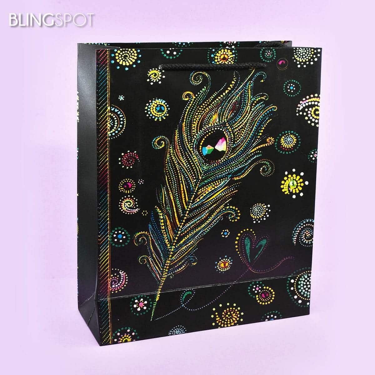 Sparkly Peacock Feather Gold Foil Gift Bag 