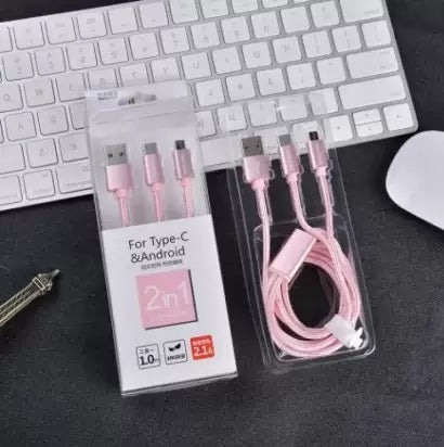 Pink Data Cable ( 2 in 1 ) Type-C &amp; Micro