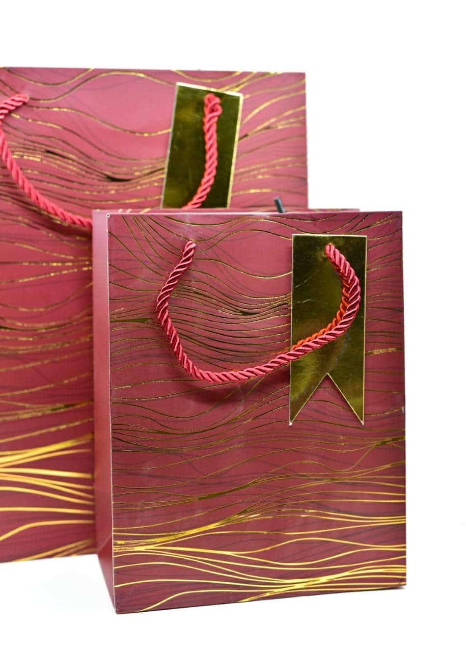 Maroon Gold Foil Lines Gift Bag