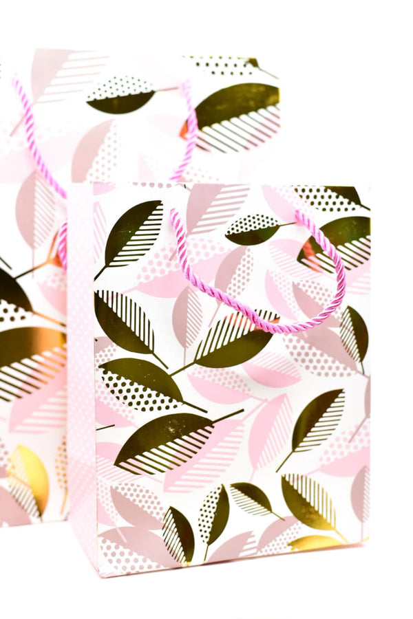 Dream Pink Leaf Gold Foil  Gift Bag