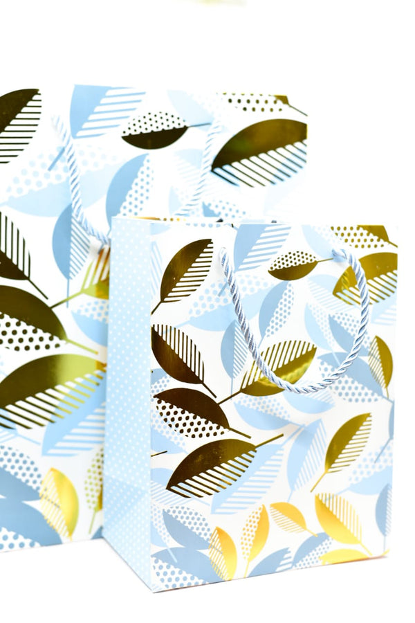 Dream Blue Leaf Gold Foil  Gift Bag