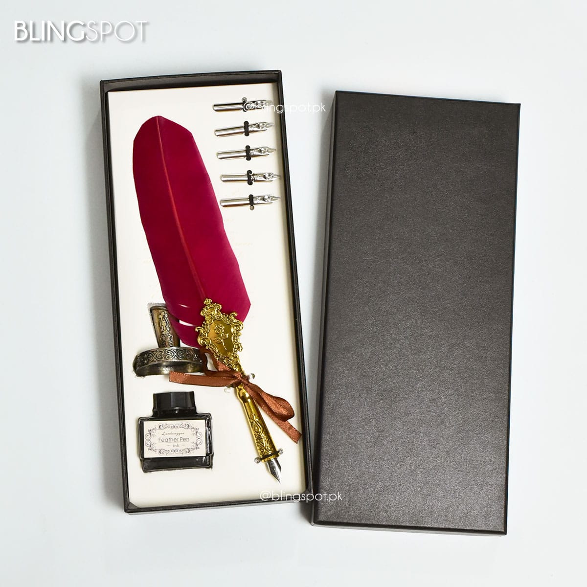 Luxury Vintage Maroon Feather Dip Pen Set - Style 35