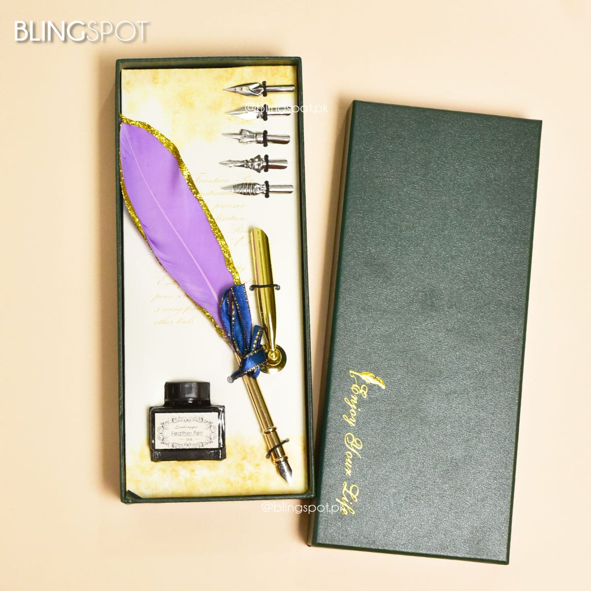 Luxury Vintage Purple Feather Dip Pen Set - Style 36