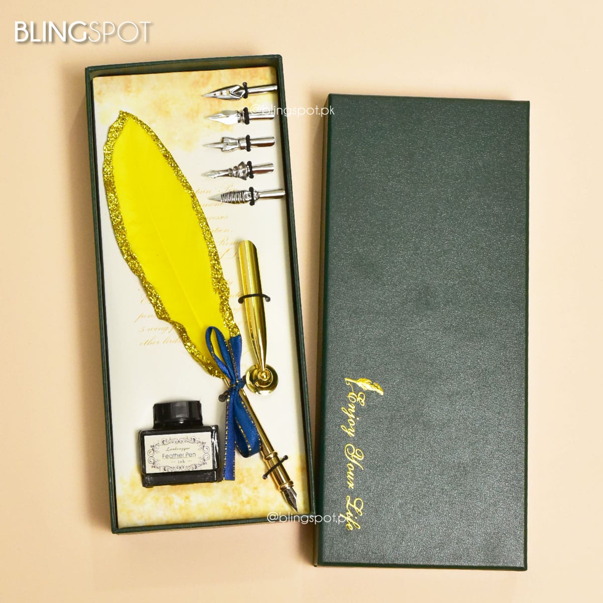 Luxury Vintage Yellow Feather Dip Pen Set - Style 36