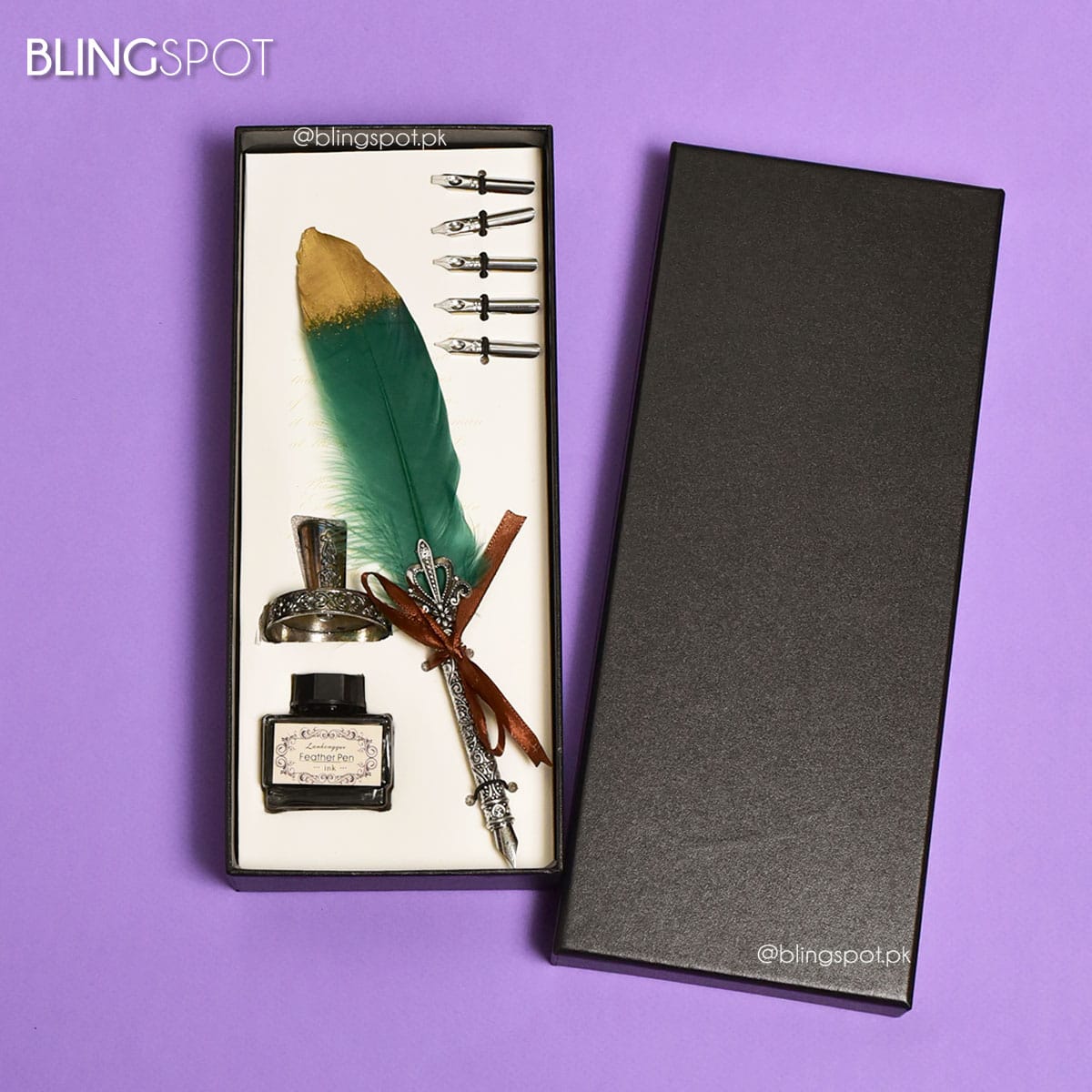 Luxury Vintage Green Feather Dip Pen Set - Style 39