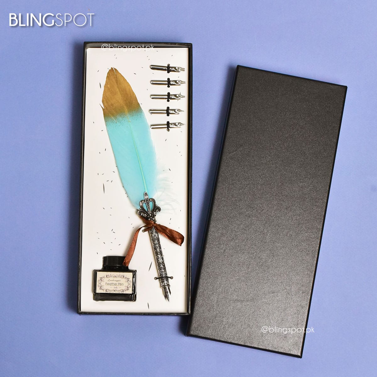 Luxury Vintage Blue Feather Dip Pen Set - Style 38