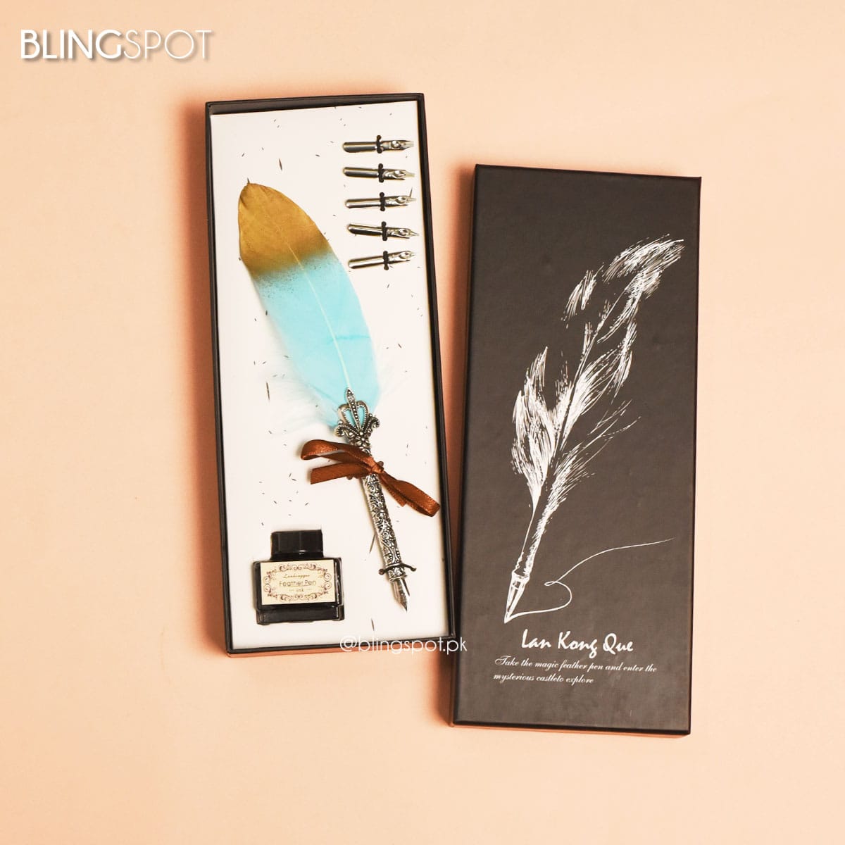 Luxury Vintage Teal Feather Dip Pen Set - Style 45