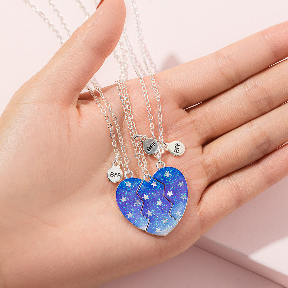Heart Glitter &amp; Stars -  Necklace ( BFF 3 in 1 )