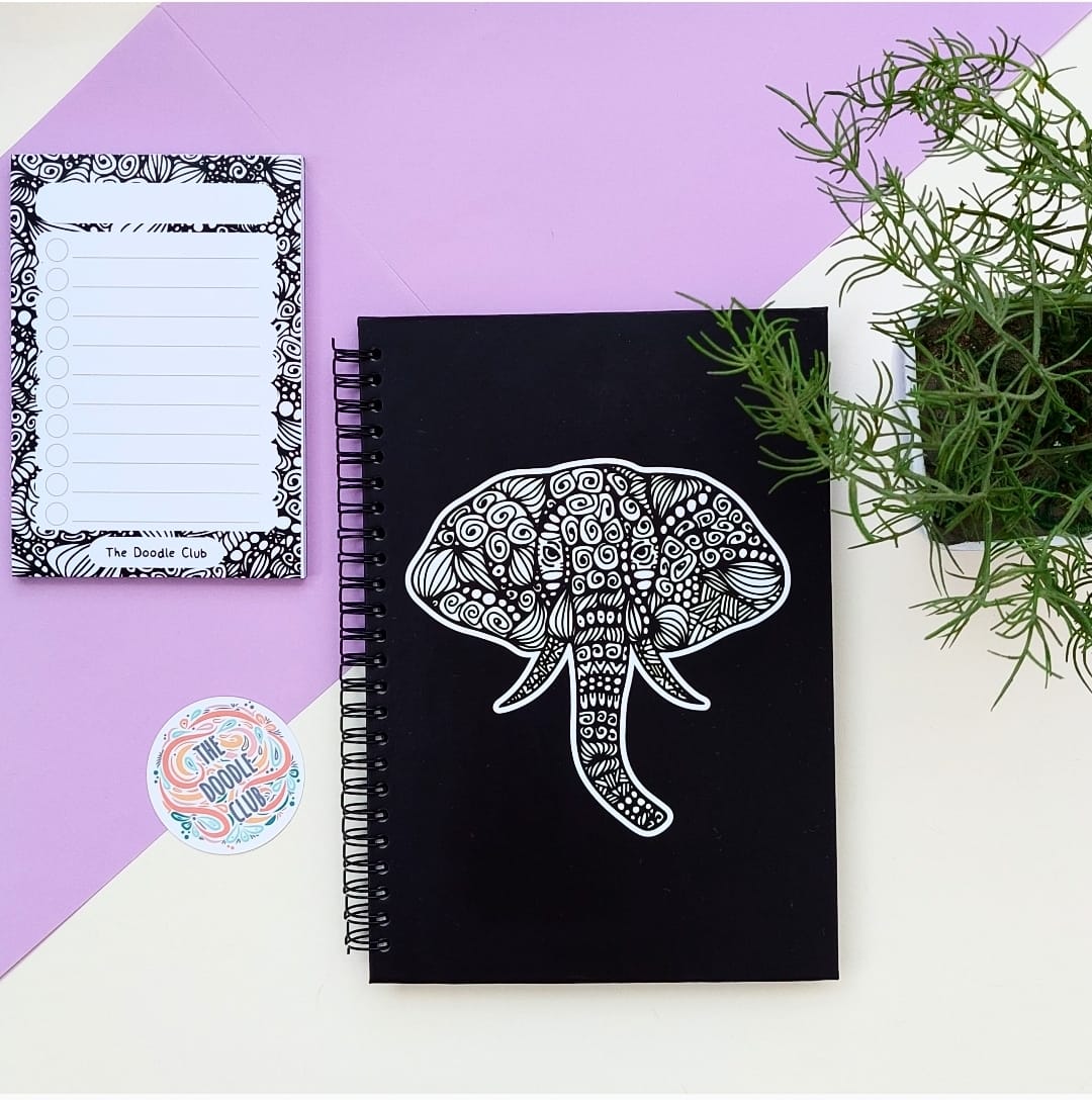 Elephant Doodle - Spiral Notebook