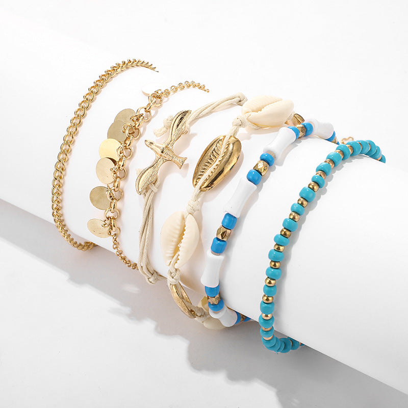 Blue & Gold  - Anklet Set Of 6