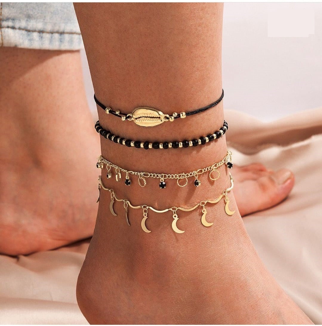 Black & Gold  - Anklet Set Of 4