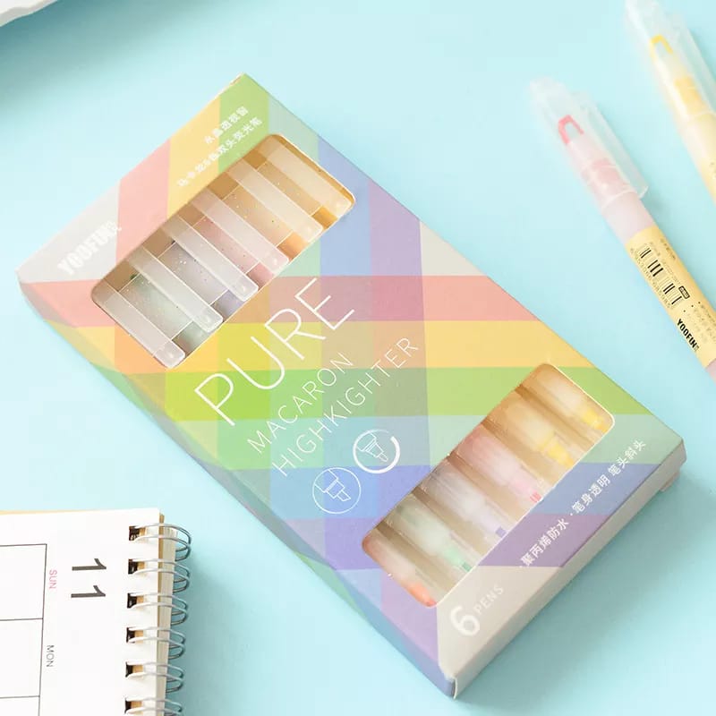 Pure Macaron Highlighter Set Of 6 ( 2in 1 )