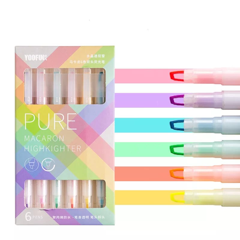 Pure Macaron Highlighter Set Of 6 ( 2in 1 )