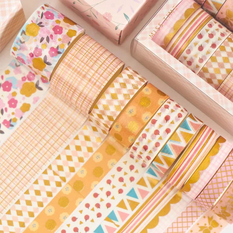 Pink Floral Gold Foil  - Washi Tape Set Of 10