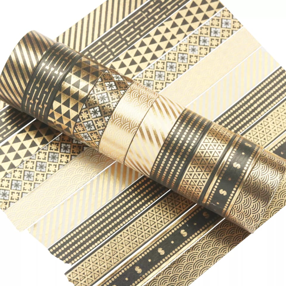 Black & Gold Foil - Washi Tape Set Of 10