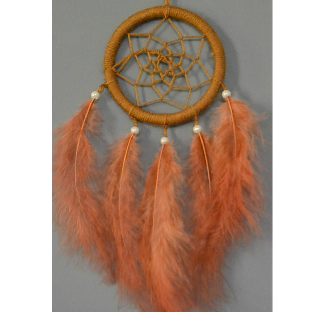 Brown Orange Beaded Pearl - Dream Catcher