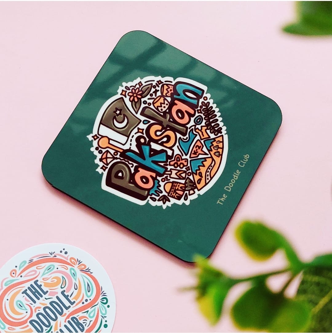 Pakistan Doodle Metallic Green - Coaster