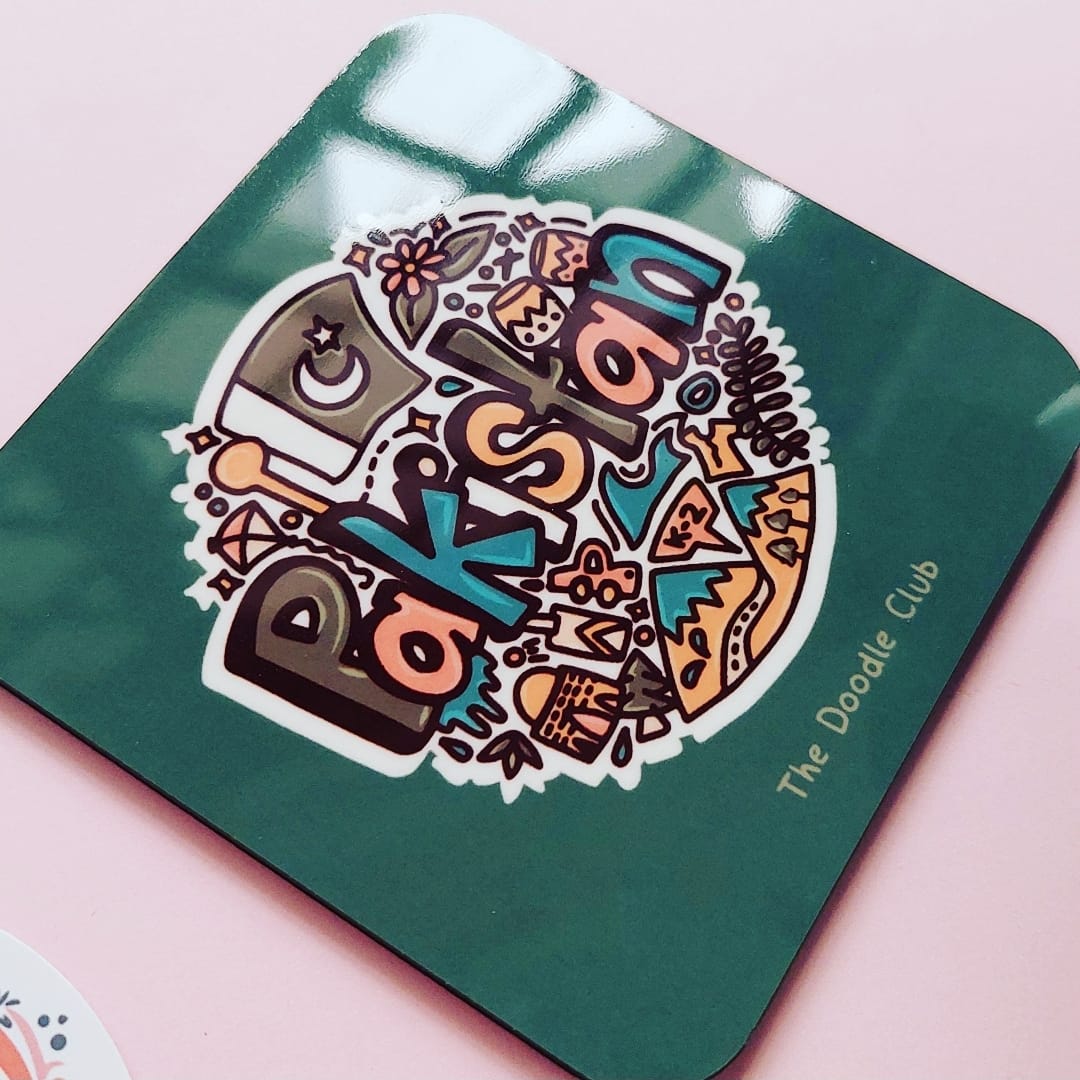 Pakistan Doodle Metallic Green - Coaster