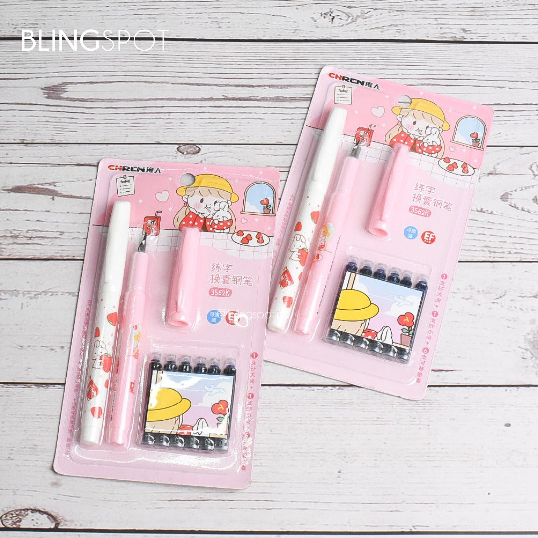 Kawai Rabbit & Girl - Ink Pen Set