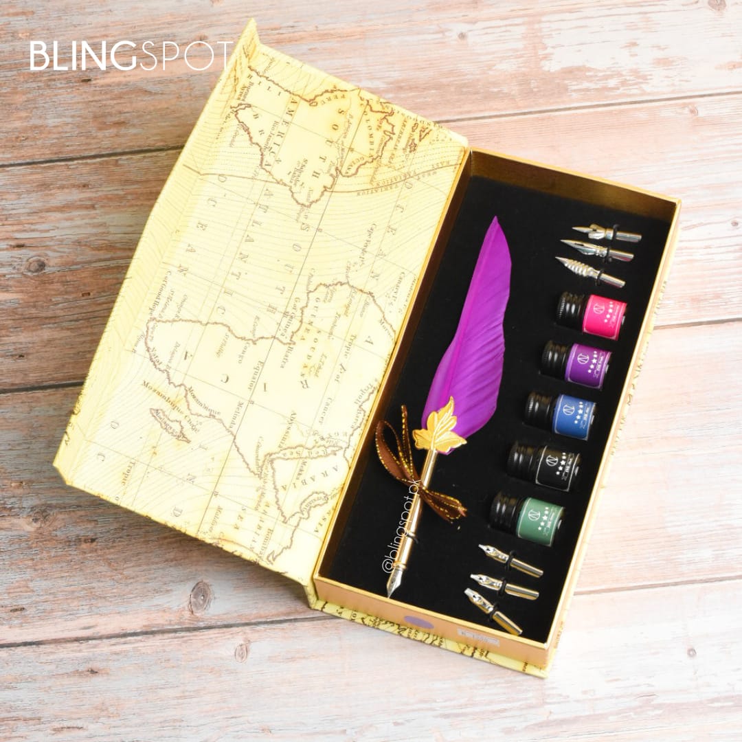 Luxury Vintage Purple Feather Dip Pen Set - Style 55