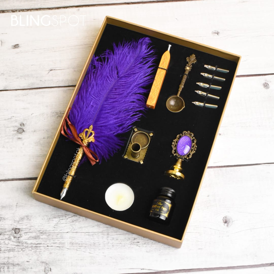Luxury Vintage Purple Feather Dip Pen Set - Style 51