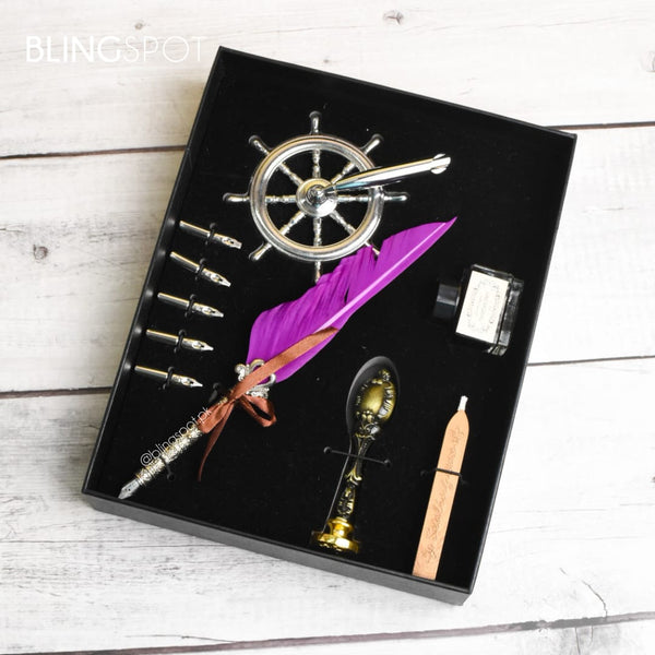 Luxury Vintage Purple Feather Dip Pen Set - Style 52