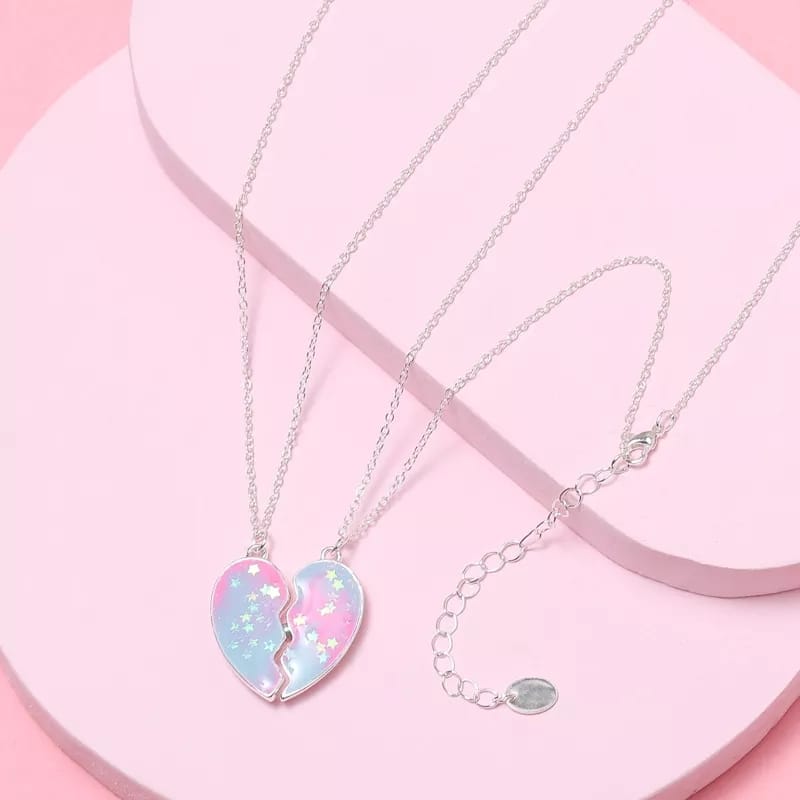 Ombre Sparkly Heart  - Necklace  Set Of 2