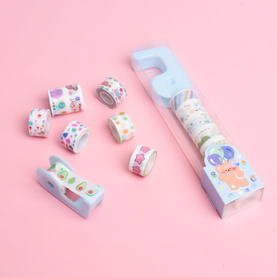 Cute Bear Series Washi Tape Set of 8 + Tape Dispenser - Style 4