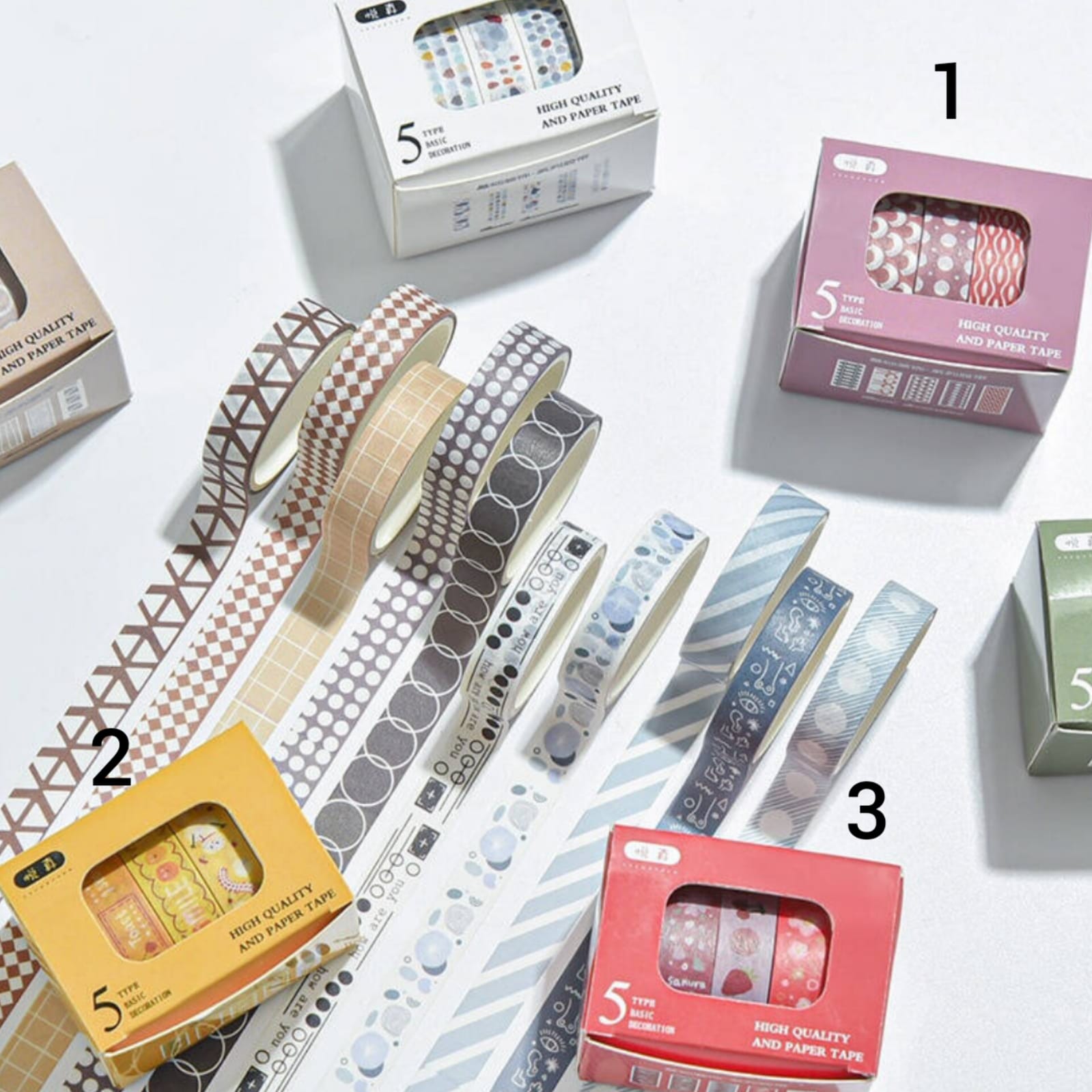 Basic Series Set Of 5 Washi Tapes  - Style 2