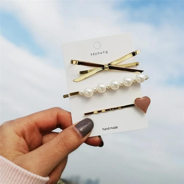 Pearl Heart Gold - Hair Clips