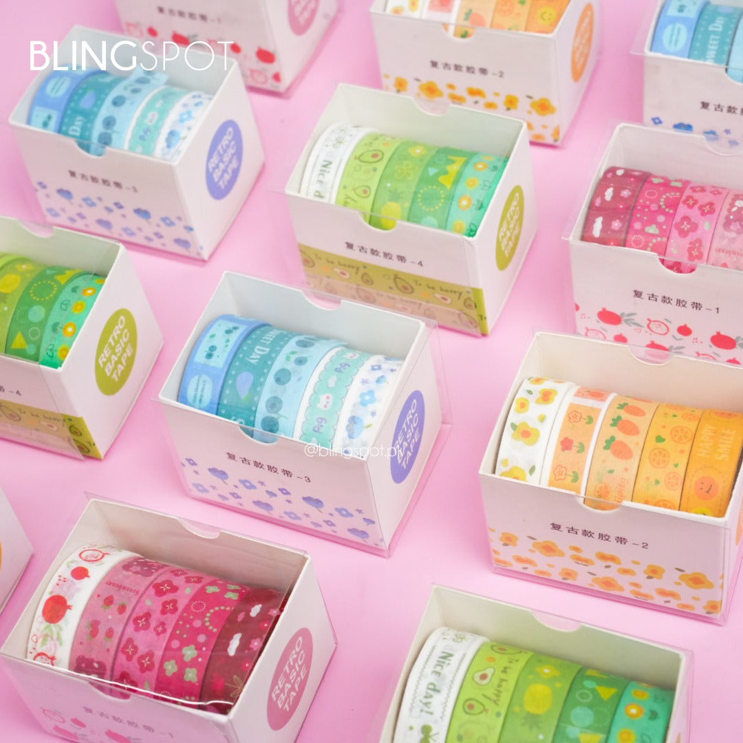 Retro Basic Washi Tape Set Of 5