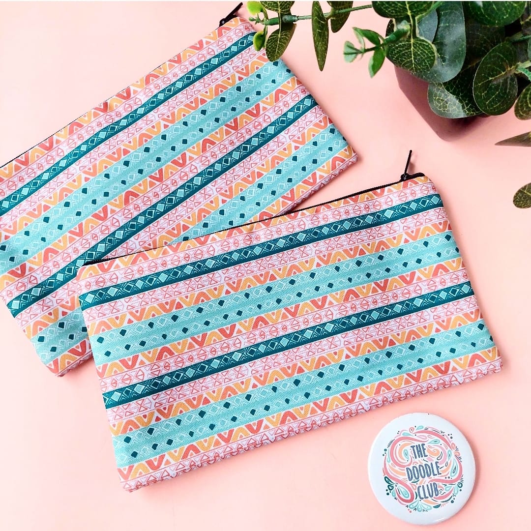 Pastel Doodle Zipper - Pouch