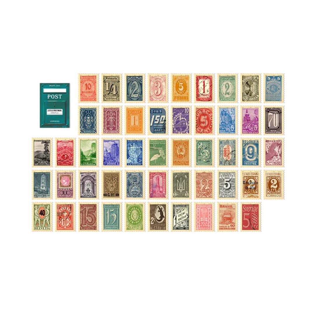 Vintage Stamps 100 Stickers