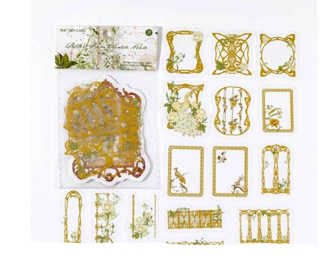 Vintage Floral Butterfly Frame - Gold Foil Sticker