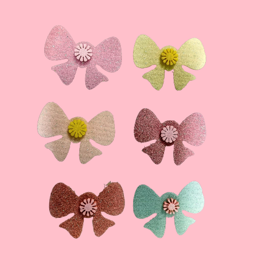 Glittery Flower &amp; Bow - Hair Stick Ons