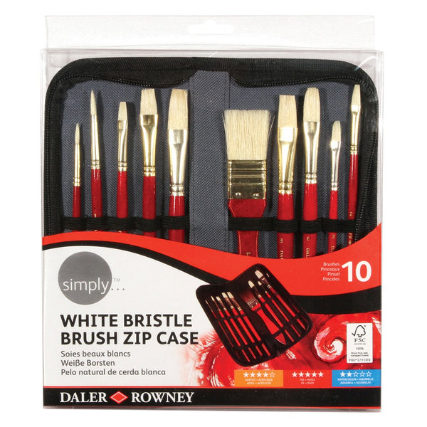 Daler Rowney Simply Bristle Hair Brush Set of 10 Pcs With Zip Case.