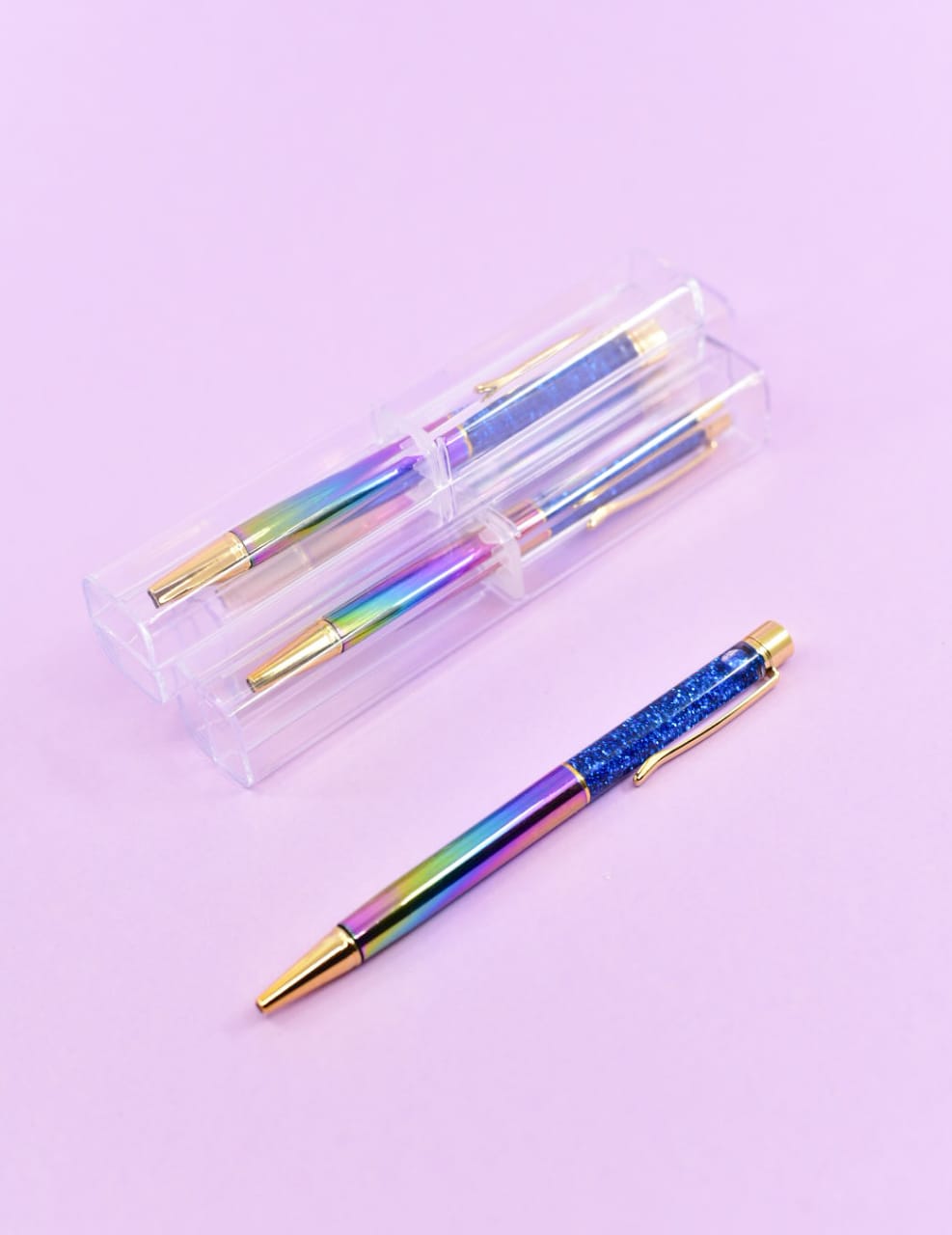 Rainbow Metallic Ball Pen - Blue Glitter