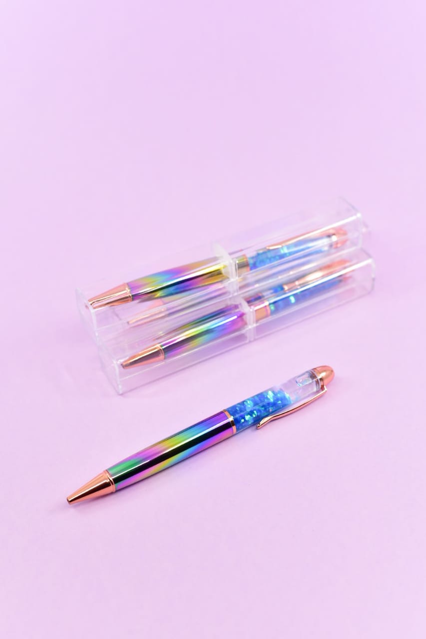 Rainbow Metallic Premium Metal Ball Pen - Blue Diamond Cutting