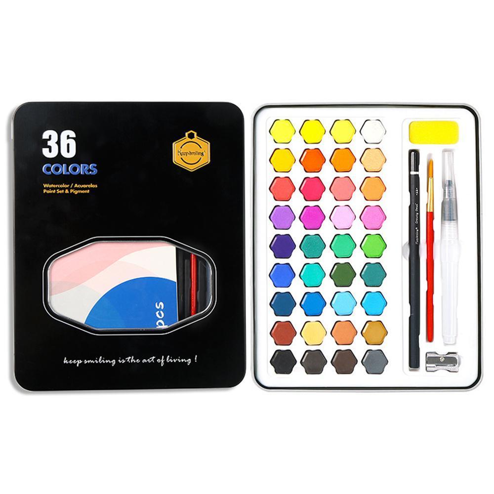 Keep Smiling Solid Watercolor Paint 36 Colors Tin Set
