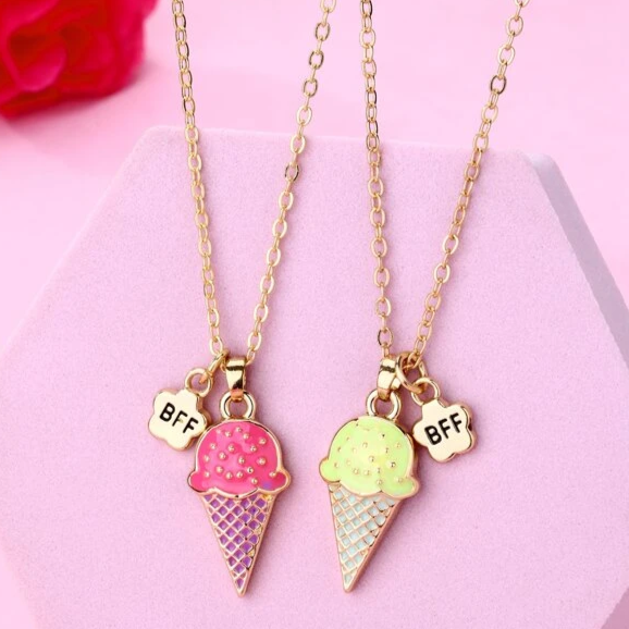 Ice Cream Cone - Stainless Steel Necklace ( BFF ) Set Of 2