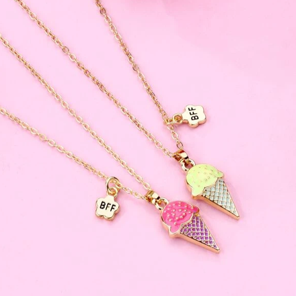 Ice Cream Cone - Stainless Steel Necklace ( BFF ) Set Of 2