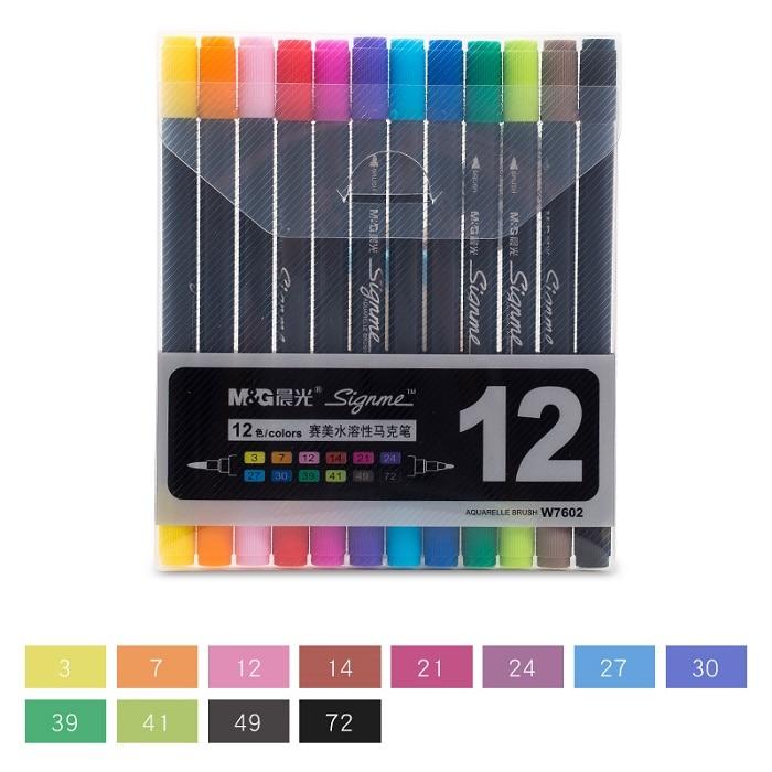 M&G AQUARELLE Brush Marker Dual Side Set of 12 & 18 & 24 & 36 & 48 Colors