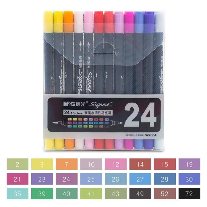 M&amp;G AQUARELLE Brush Marker Dual Side Set of 12 &amp; 18 &amp; 24 &amp; 36 &amp; 48 Colors